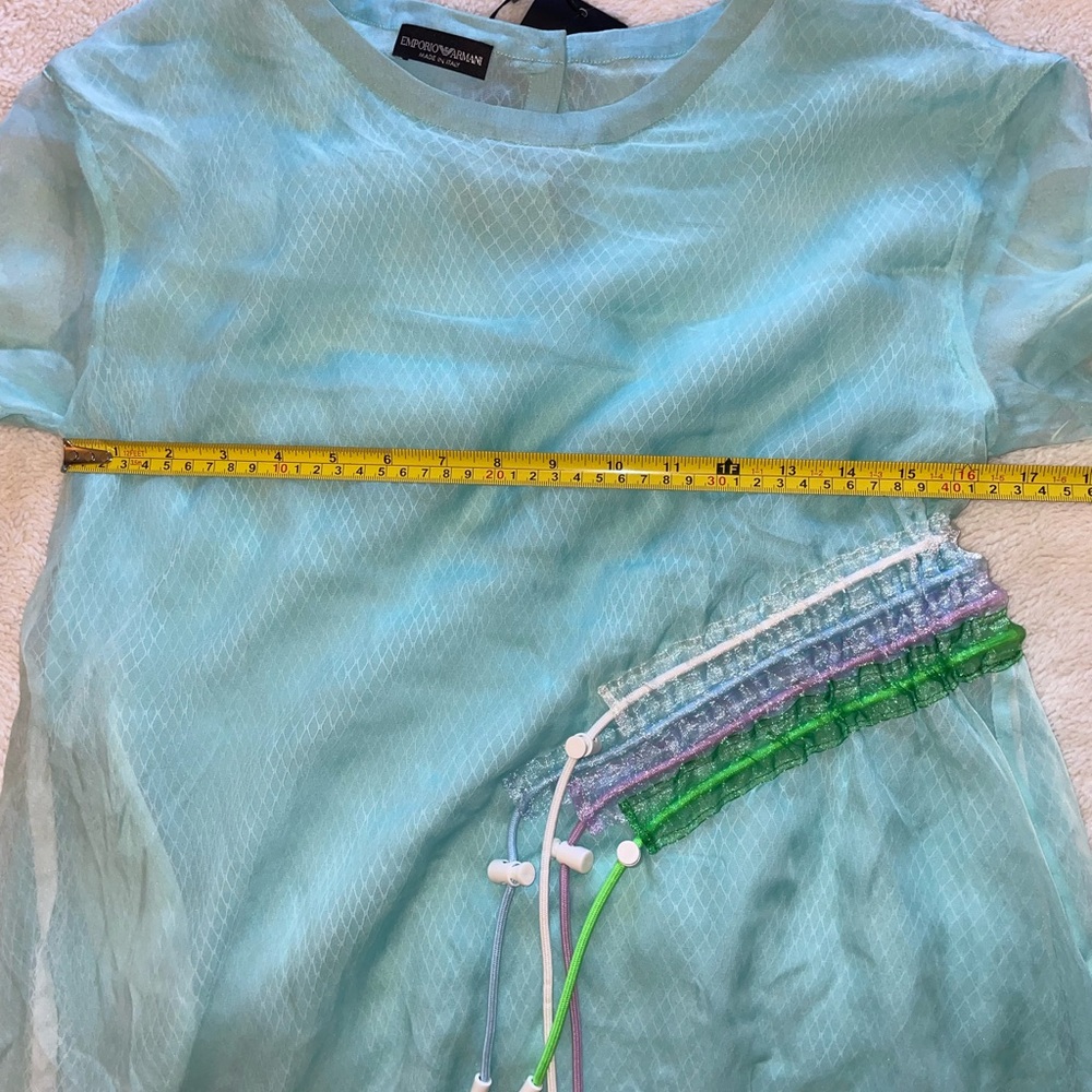 Emporio Armani Aqua Blue Blouse with Colorful Waist Adjustment Tabs - Picture 7 of 10